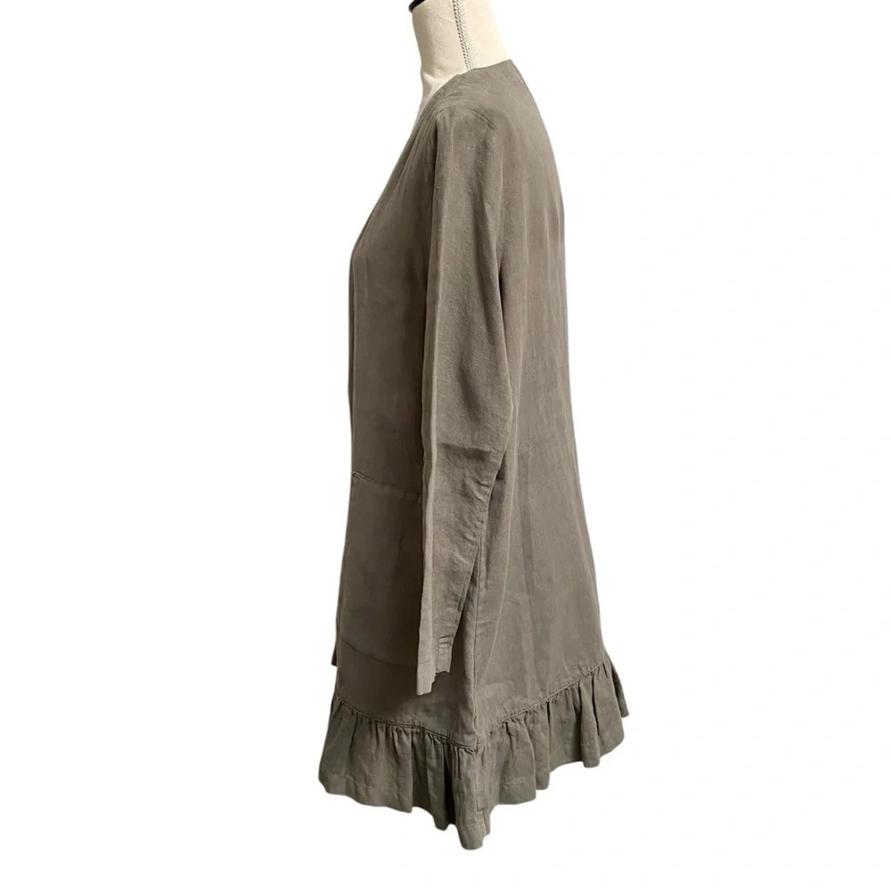 J.Jill Pure Jill Linen Open Front Ruffle Hem Cardigan Olive XS Petite - Picture 9 of 16
